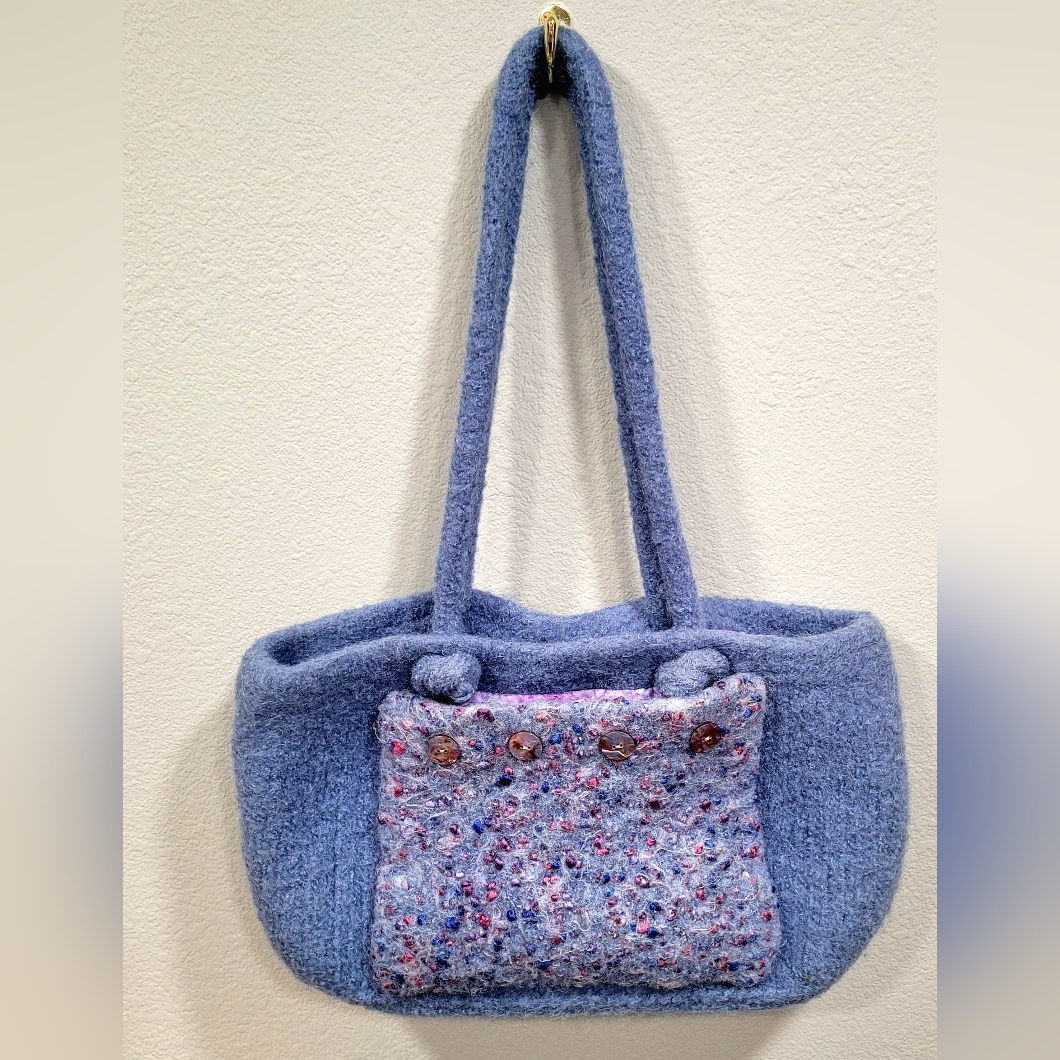 Handmade Artisan Felted Wool Shoulder Bag Hand Felting Purse Tote Cottage Cozy
